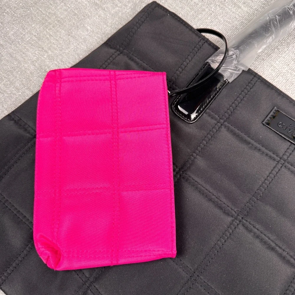 GIVENCHY Parfums Nylon Quilted Tote Bag Black Pink Lining Purse Pouch NWT